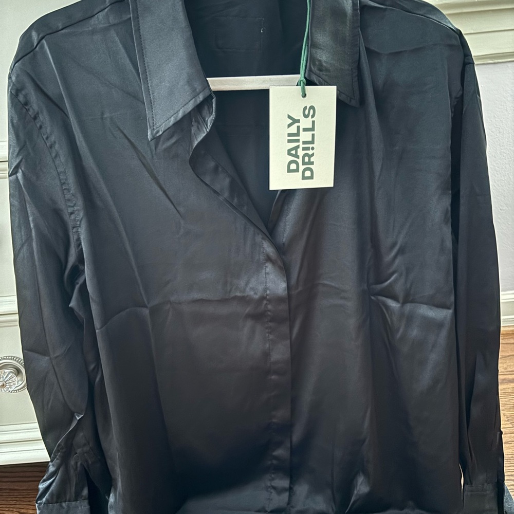 Daily Drills Black Satin Blouse